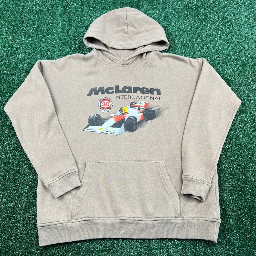 Abercrombie McLaren Men's Hoodie Large Brown F1 Racing MP4/4 Pullover Fleece